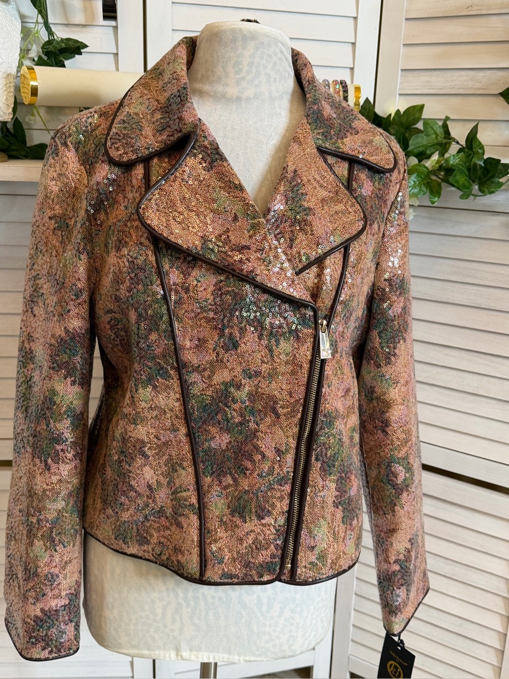 Kathy Ireland Fashion 360 Cannes Sequined Biker Jacket NWT XL